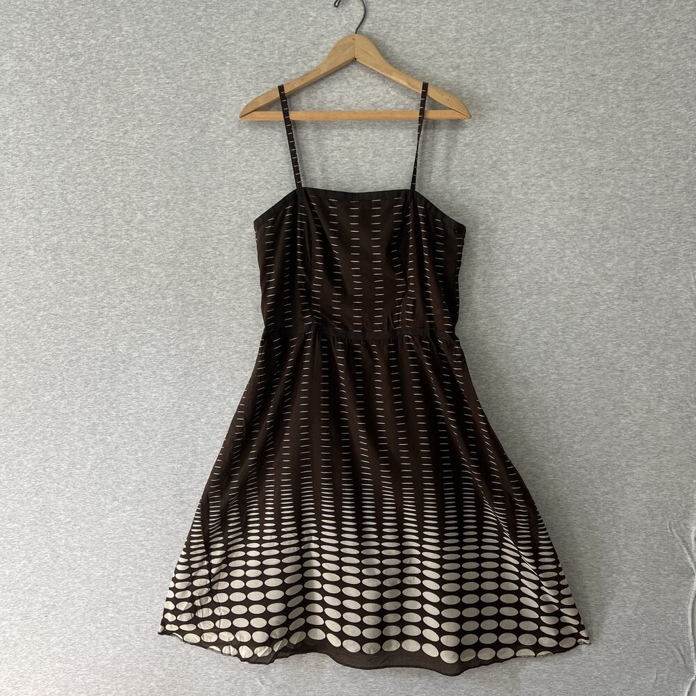 Vintage Kenneth Cole Dress Womens M Brown Dot Silk Blend Straps Strapless Flare - Picture 6 of 16